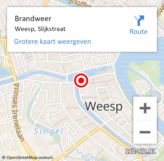 Locatie op kaart van de 112 melding: Brandweer Weesp, Slijkstraat op 16 september 2014 10:14