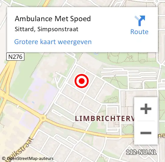 Locatie op kaart van de 112 melding: Ambulance Met Spoed Naar Sittard, Simpsonstraat op 16 september 2014 10:15