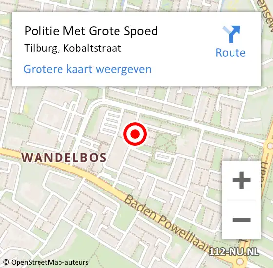 Locatie op kaart van de 112 melding: Politie Met Grote Spoed Naar Tilburg, Kobaltstraat op 23 november 2023 03:38