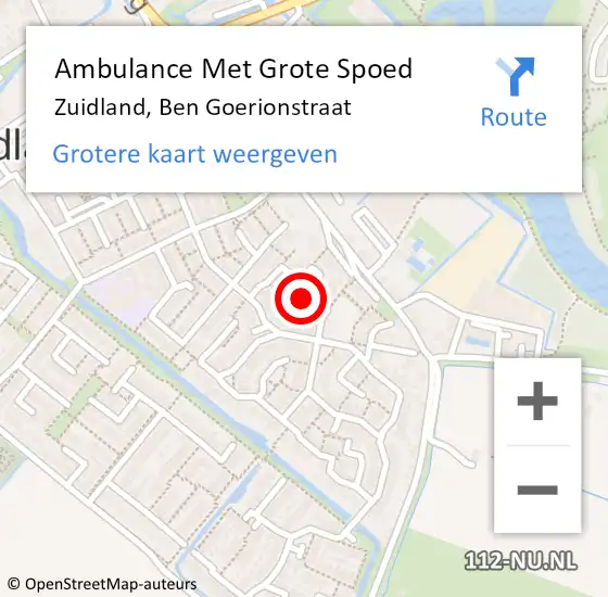 Locatie op kaart van de 112 melding: Ambulance Met Grote Spoed Naar Zuidland, Ben Goerionstraat op 23 november 2023 03:49