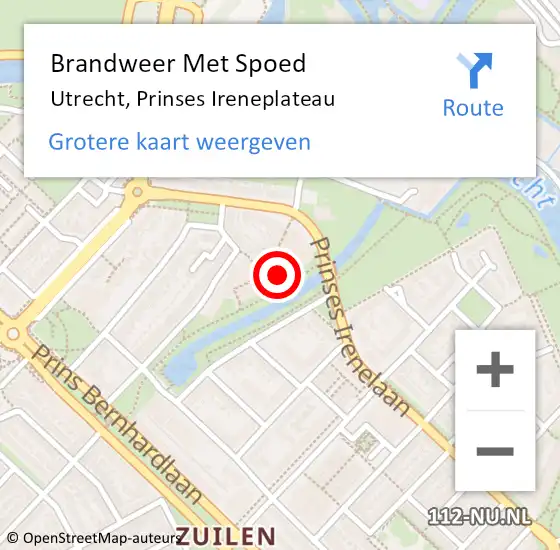 Locatie op kaart van de 112 melding: Brandweer Met Spoed Naar Utrecht, Prinses Ireneplateau op 23 november 2023 04:09