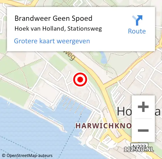 Locatie op kaart van de 112 melding: Brandweer Geen Spoed Naar Hoek van Holland, Stationsweg op 23 november 2023 04:15