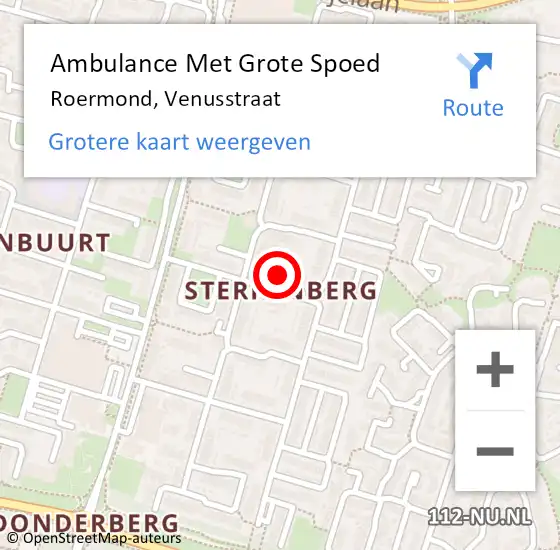 Locatie op kaart van de 112 melding: Ambulance Met Grote Spoed Naar Roermond, Venusstraat op 23 november 2023 05:46