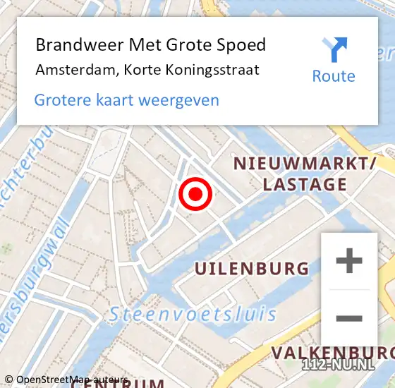 Locatie op kaart van de 112 melding: Brandweer Met Grote Spoed Naar Amsterdam, Korte Koningsstraat op 23 november 2023 06:33