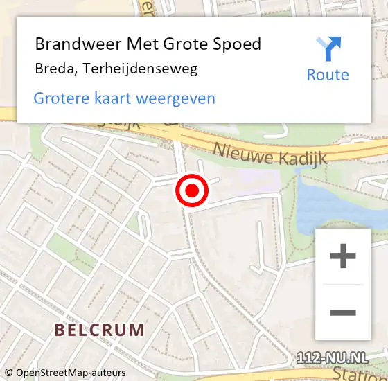 Locatie op kaart van de 112 melding: Brandweer Met Grote Spoed Naar Breda, Terheijdenseweg op 23 november 2023 07:38