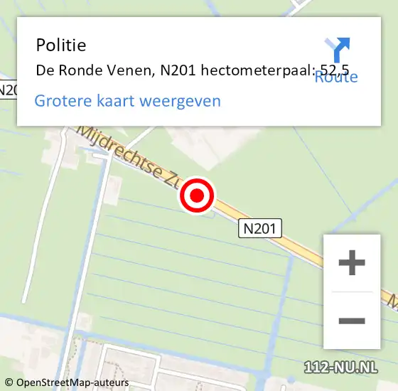Locatie op kaart van de 112 melding: Politie De Ronde Venen, N201 hectometerpaal: 52,5 op 23 november 2023 07:54