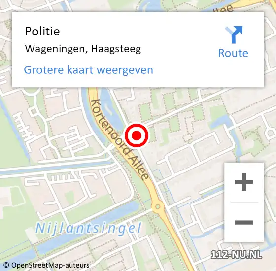 Locatie op kaart van de 112 melding: Politie Wageningen, Haagsteeg op 23 november 2023 07:59