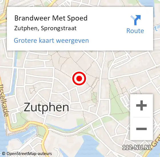 Locatie op kaart van de 112 melding: Brandweer Met Spoed Naar Zutphen, Sprongstraat op 23 november 2023 08:15