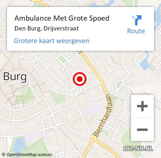 Locatie op kaart van de 112 melding: Ambulance Met Grote Spoed Naar Den Burg, Drijverstraat op 23 november 2023 08:58