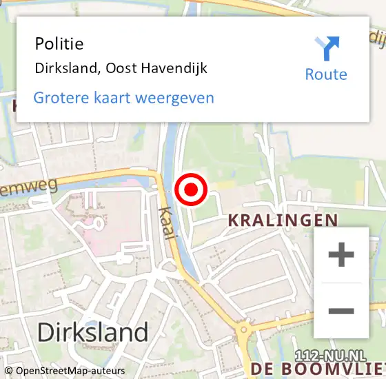 Locatie op kaart van de 112 melding: Politie Dirksland, Oost Havendijk op 23 november 2023 09:01