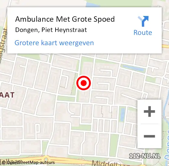 Locatie op kaart van de 112 melding: Ambulance Met Grote Spoed Naar Dongen, Piet Heynstraat op 14 oktober 2013 17:26