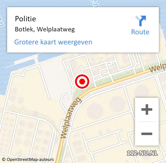 Locatie op kaart van de 112 melding: Politie Botlek, Welplaatweg op 23 november 2023 09:29