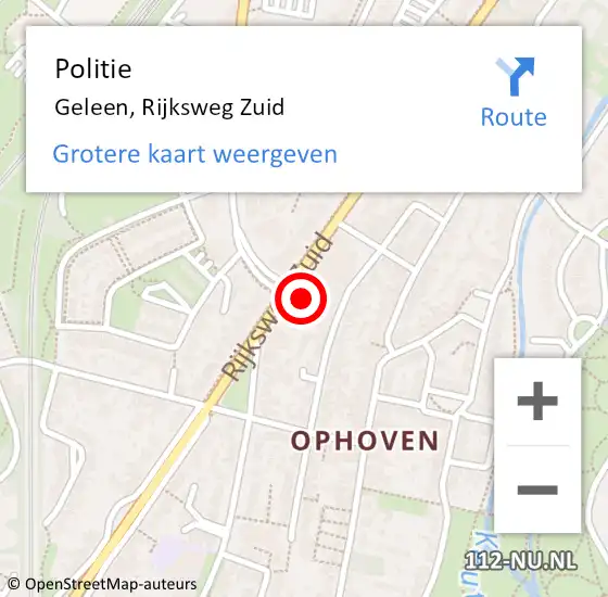 Locatie op kaart van de 112 melding: Politie Geleen, Rijksweg Zuid op 23 november 2023 09:36