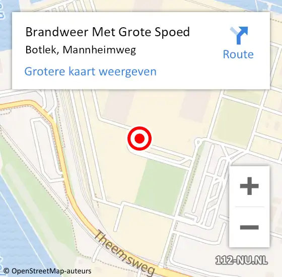 Locatie op kaart van de 112 melding: Brandweer Met Grote Spoed Naar Botlek, Mannheimweg op 23 november 2023 10:02
