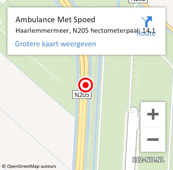 Locatie op kaart van de 112 melding: Ambulance Met Spoed Naar Haarlemmermeer, N205 hectometerpaal: 14,1 op 23 november 2023 10:09