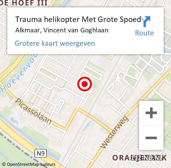 Locatie op kaart van de 112 melding: Trauma helikopter Met Grote Spoed Naar Alkmaar, Vincent van Goghlaan op 23 november 2023 10:15