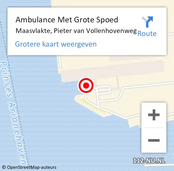 Locatie op kaart van de 112 melding: Ambulance Met Grote Spoed Naar Maasvlakte, Pieter van Vollenhovenweg op 23 november 2023 10:34