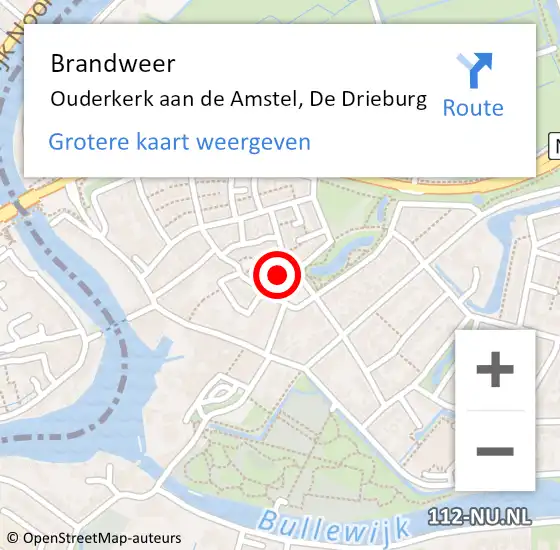 Locatie op kaart van de 112 melding: Brandweer Ouderkerk aan de Amstel, De Drieburg op 23 november 2023 10:35