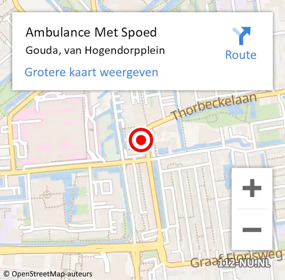 Locatie op kaart van de 112 melding: Ambulance Met Spoed Naar Gouda, van Hogendorpplein op 23 november 2023 10:40