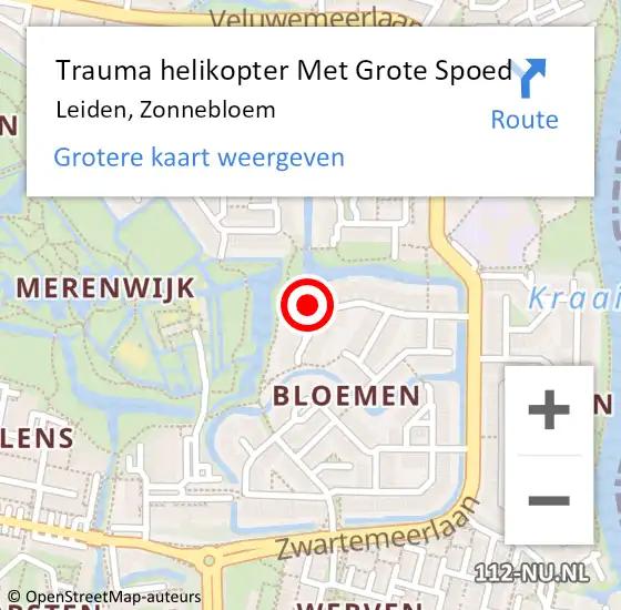 Locatie op kaart van de 112 melding: Trauma helikopter Met Grote Spoed Naar Leiden, Zonnebloem op 23 november 2023 11:56