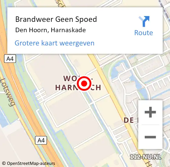 Locatie op kaart van de 112 melding: Brandweer Geen Spoed Naar Den Hoorn, Harnaskade op 23 november 2023 12:16