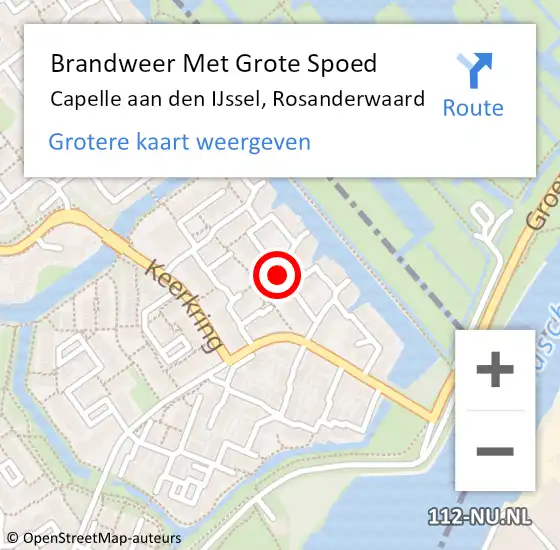 Locatie op kaart van de 112 melding: Brandweer Met Grote Spoed Naar Capelle aan den IJssel, Rosanderwaard op 23 november 2023 12:38