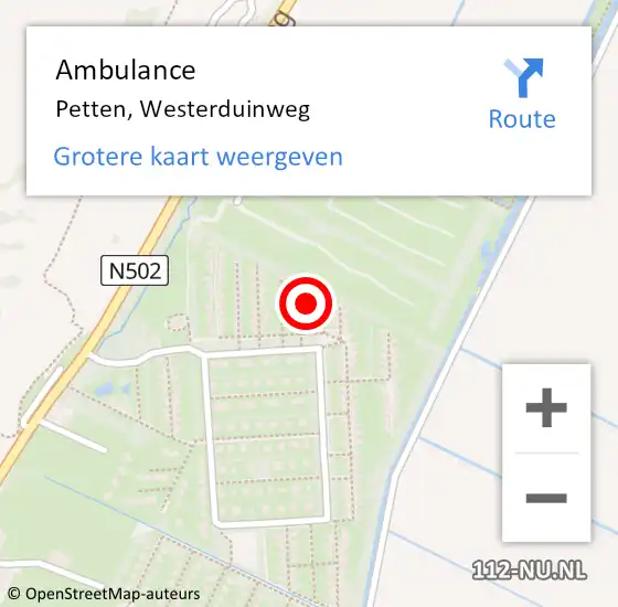 Locatie op kaart van de 112 melding: Ambulance Petten, Westerduinweg op 23 november 2023 12:40