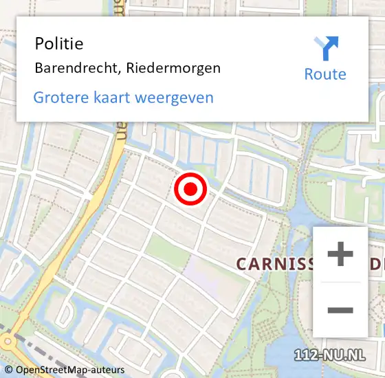 Locatie op kaart van de 112 melding: Politie Barendrecht, Riedermorgen op 23 november 2023 13:00