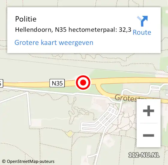 Locatie op kaart van de 112 melding: Politie Hellendoorn, N35 hectometerpaal: 32,3 op 23 november 2023 13:10
