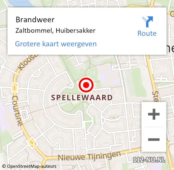 Locatie op kaart van de 112 melding: Brandweer Zaltbommel, Huibersakker op 23 november 2023 13:11