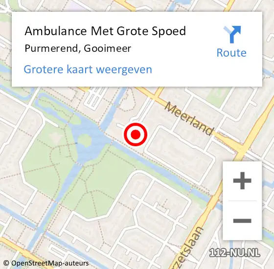 Locatie op kaart van de 112 melding: Ambulance Met Grote Spoed Naar Purmerend, Gooimeer op 23 november 2023 13:52