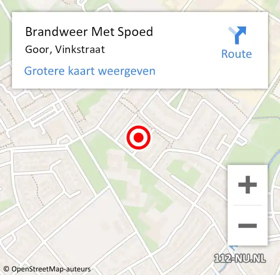 Locatie op kaart van de 112 melding: Brandweer Met Spoed Naar Goor, Vinkstraat op 23 november 2023 13:54