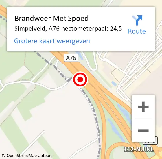 Locatie op kaart van de 112 melding: Brandweer Met Spoed Naar Simpelveld, A76 hectometerpaal: 24,5 op 23 november 2023 14:00