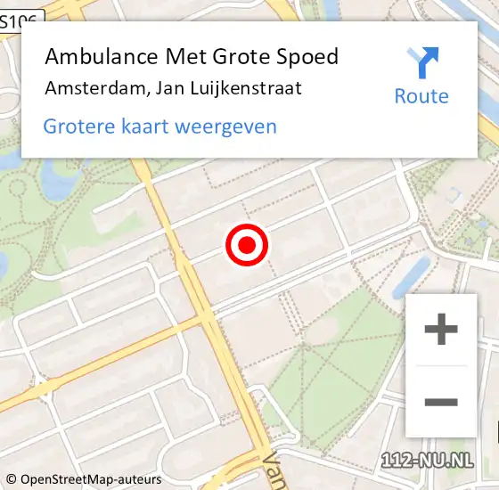 Locatie op kaart van de 112 melding: Ambulance Met Grote Spoed Naar Amsterdam, Jan Luijkenstraat op 23 november 2023 14:26