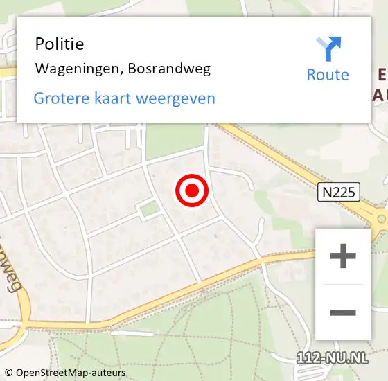 Locatie op kaart van de 112 melding: Politie Wageningen, Bosrandweg op 23 november 2023 14:28
