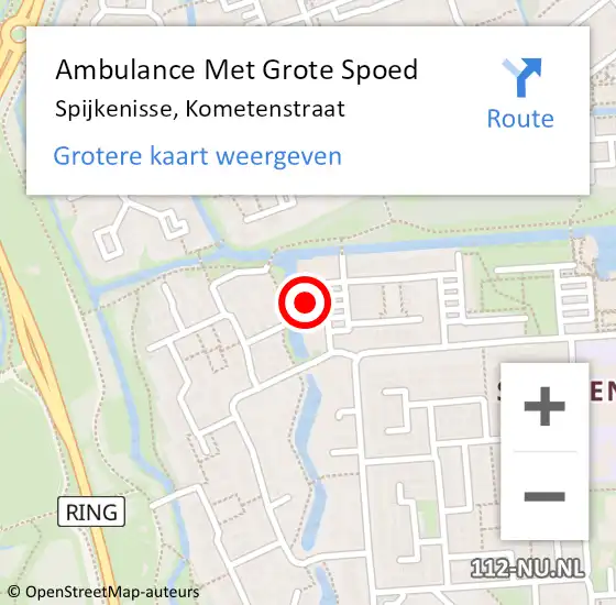 Locatie op kaart van de 112 melding: Ambulance Met Grote Spoed Naar Spijkenisse, Kometenstraat op 23 november 2023 15:10