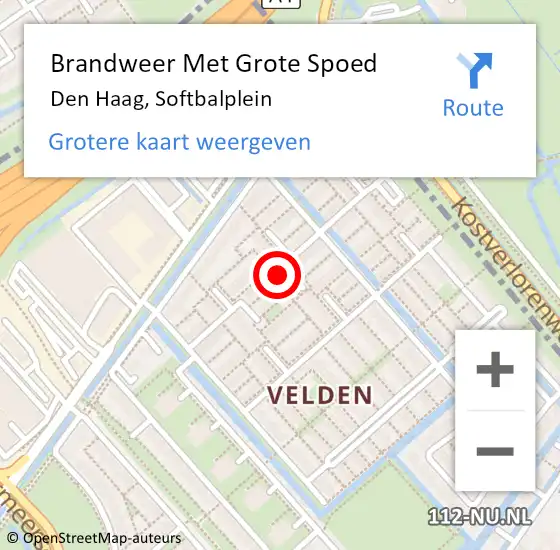 Locatie op kaart van de 112 melding: Brandweer Met Grote Spoed Naar Den Haag, Softbalplein op 23 november 2023 15:29