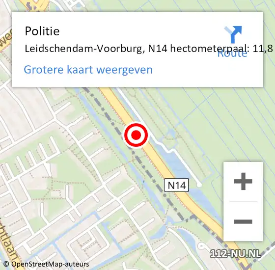 Locatie op kaart van de 112 melding: Politie Leidschendam-Voorburg, N14 hectometerpaal: 11,8 op 23 november 2023 15:33