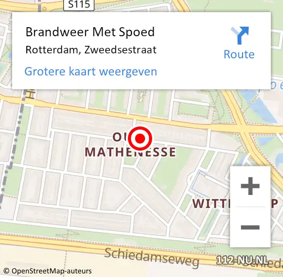 Locatie op kaart van de 112 melding: Brandweer Met Spoed Naar Rotterdam, Zweedsestraat op 23 november 2023 15:41