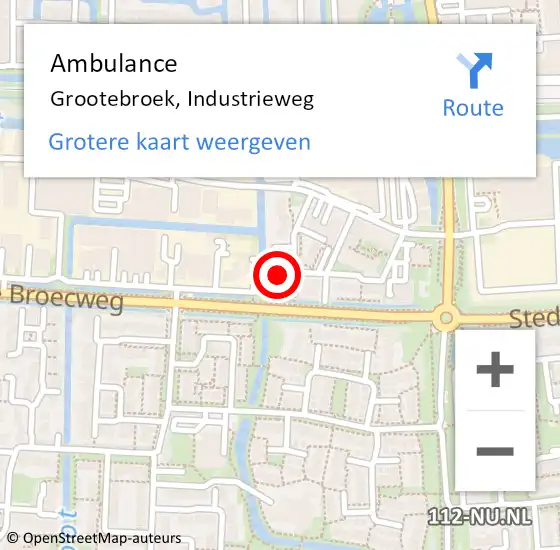 Locatie op kaart van de 112 melding: Ambulance Grootebroek, Industrieweg op 23 november 2023 16:35