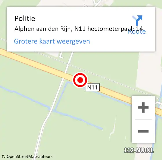 Locatie op kaart van de 112 melding: Politie Alphen aan den Rijn, N11 hectometerpaal: 14 op 23 november 2023 16:40