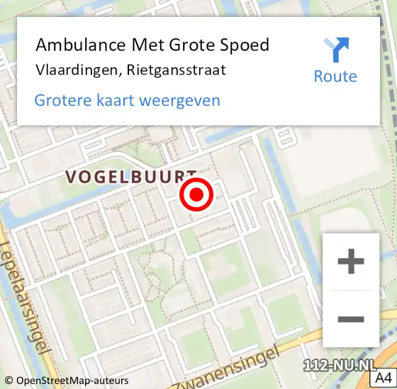 Locatie op kaart van de 112 melding: Ambulance Met Grote Spoed Naar Vlaardingen, Rietgansstraat op 23 november 2023 16:50