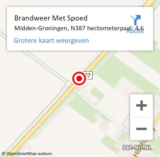 Locatie op kaart van de 112 melding: Brandweer Met Spoed Naar Midden-Groningen, N387 hectometerpaal: 4,6 op 23 november 2023 17:07