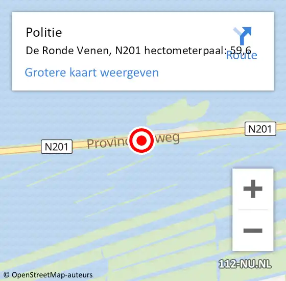 Locatie op kaart van de 112 melding: Politie De Ronde Venen, N201 hectometerpaal: 59,6 op 23 november 2023 17:11