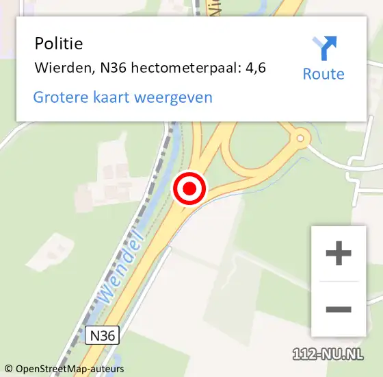 Locatie op kaart van de 112 melding: Politie Wierden, N36 hectometerpaal: 4,6 op 23 november 2023 17:21