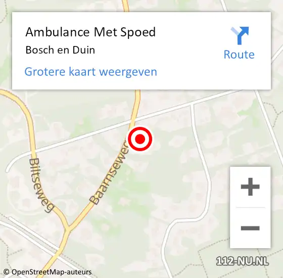 Locatie op kaart van de 112 melding: Ambulance Met Spoed Naar Bosch en Duin op 23 november 2023 17:35