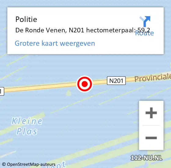 Locatie op kaart van de 112 melding: Politie De Ronde Venen, N201 hectometerpaal: 59,2 op 23 november 2023 17:45