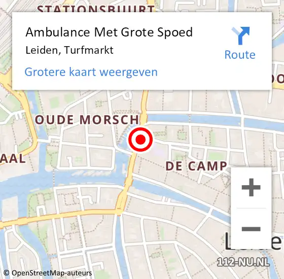 Locatie op kaart van de 112 melding: Ambulance Met Grote Spoed Naar Leiden, Turfmarkt op 23 november 2023 17:58
