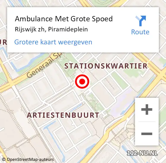 Locatie op kaart van de 112 melding: Ambulance Met Grote Spoed Naar Rijswijk zh, Piramideplein op 16 september 2014 11:29