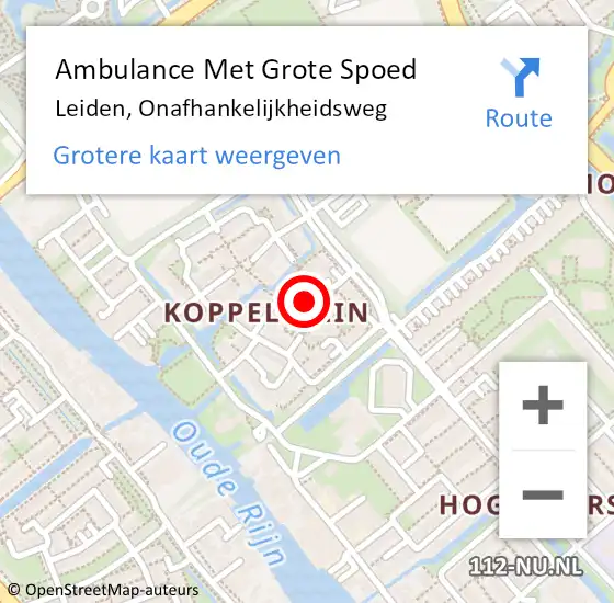 Locatie op kaart van de 112 melding: Ambulance Met Grote Spoed Naar Leiden, Onafhankelijkheidsweg op 23 november 2023 19:04